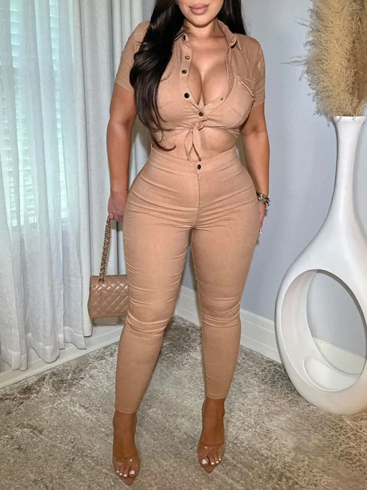 Women Skinny One Piece Romper Denim Jumpsuit