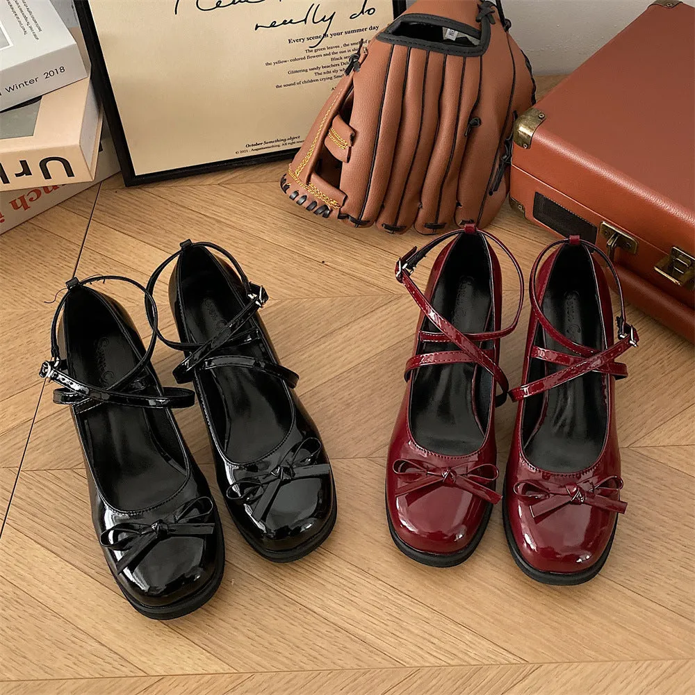 Women's Cross Mary Jane Bow High Heels