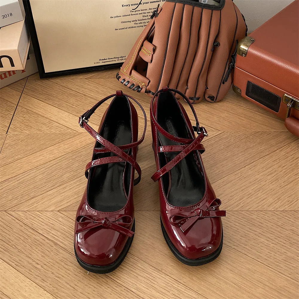 Women's Cross Mary Jane Bow High Heels