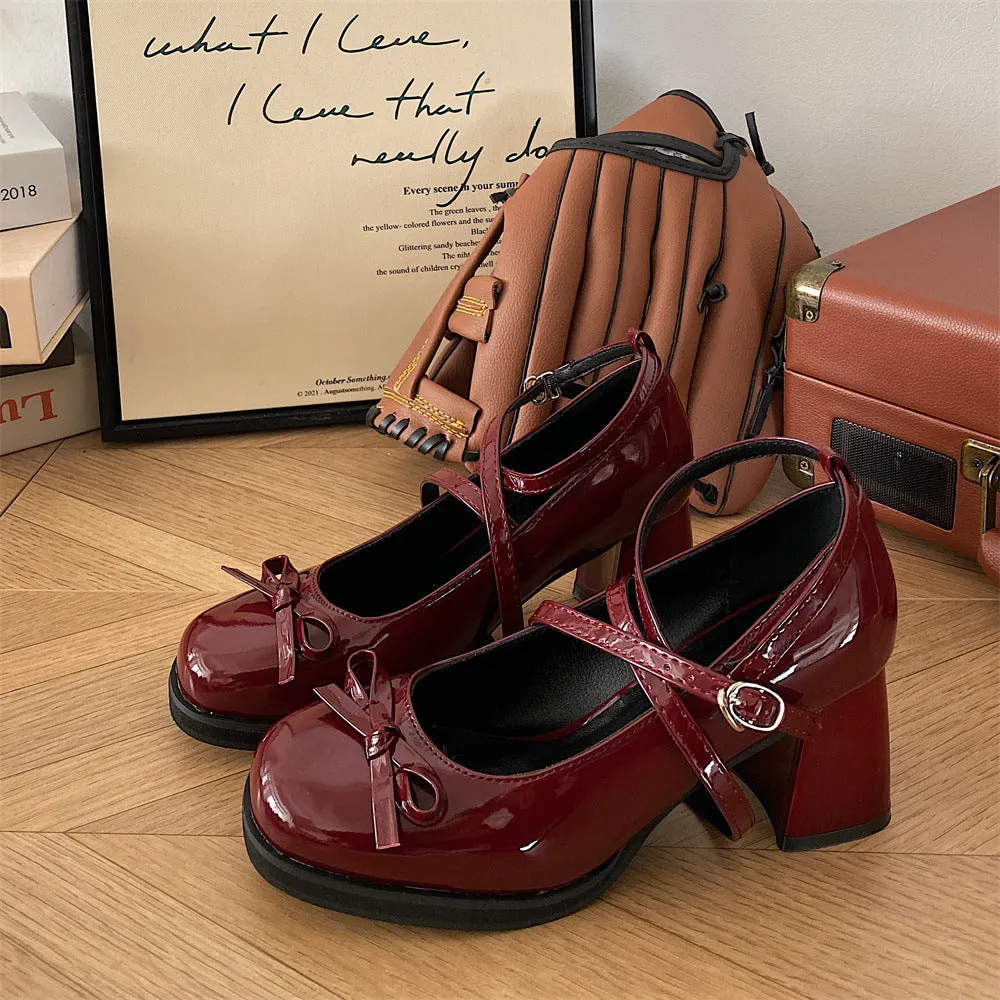Women's Cross Mary Jane Bow High Heels