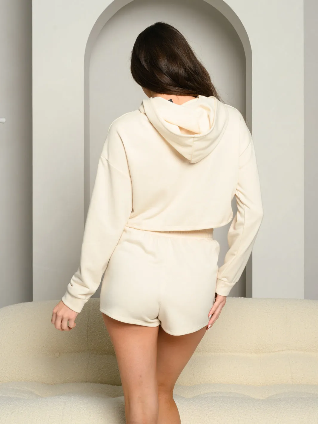 WOMEN'S LONG SLEEVE HOODIE 2PC. SHORTS SET