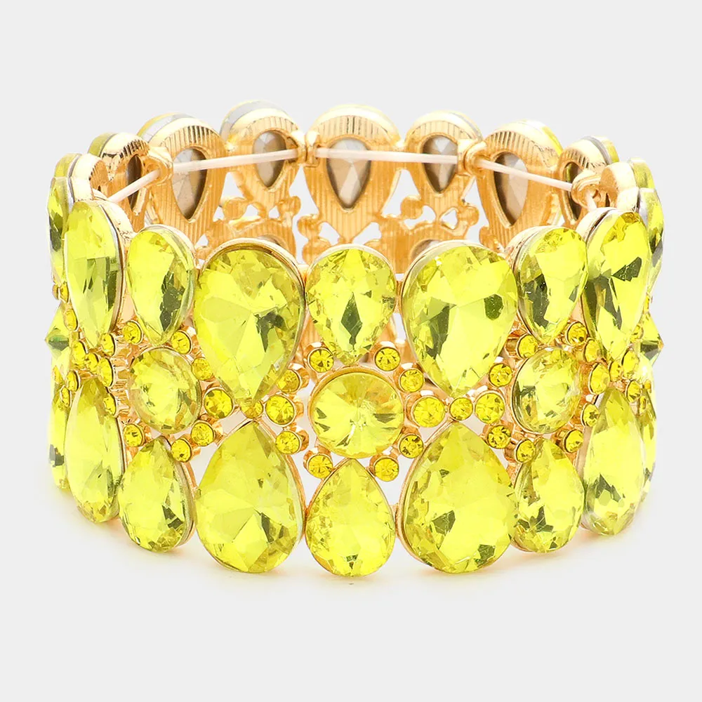 Yellow Crystal Teardrop Surround Stretch Pageant Bracelet | Prom Jewelry | 602670