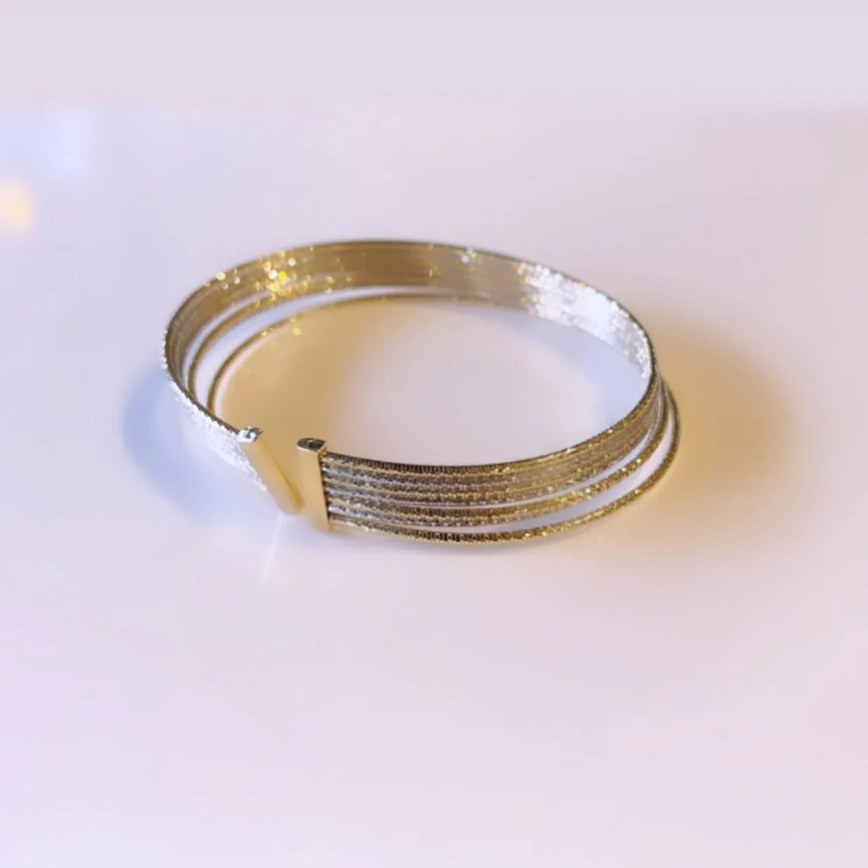 Yellow gold and Two Tone Diamond Cut Multi Skinny Bangle Bracelet