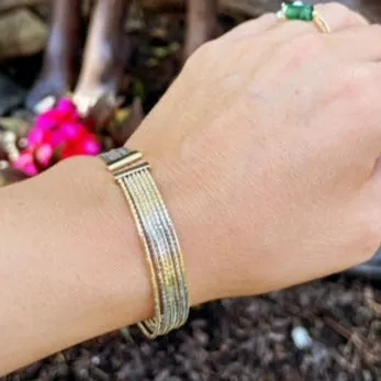 Yellow gold and Two Tone Diamond Cut Multi Skinny Bangle Bracelet