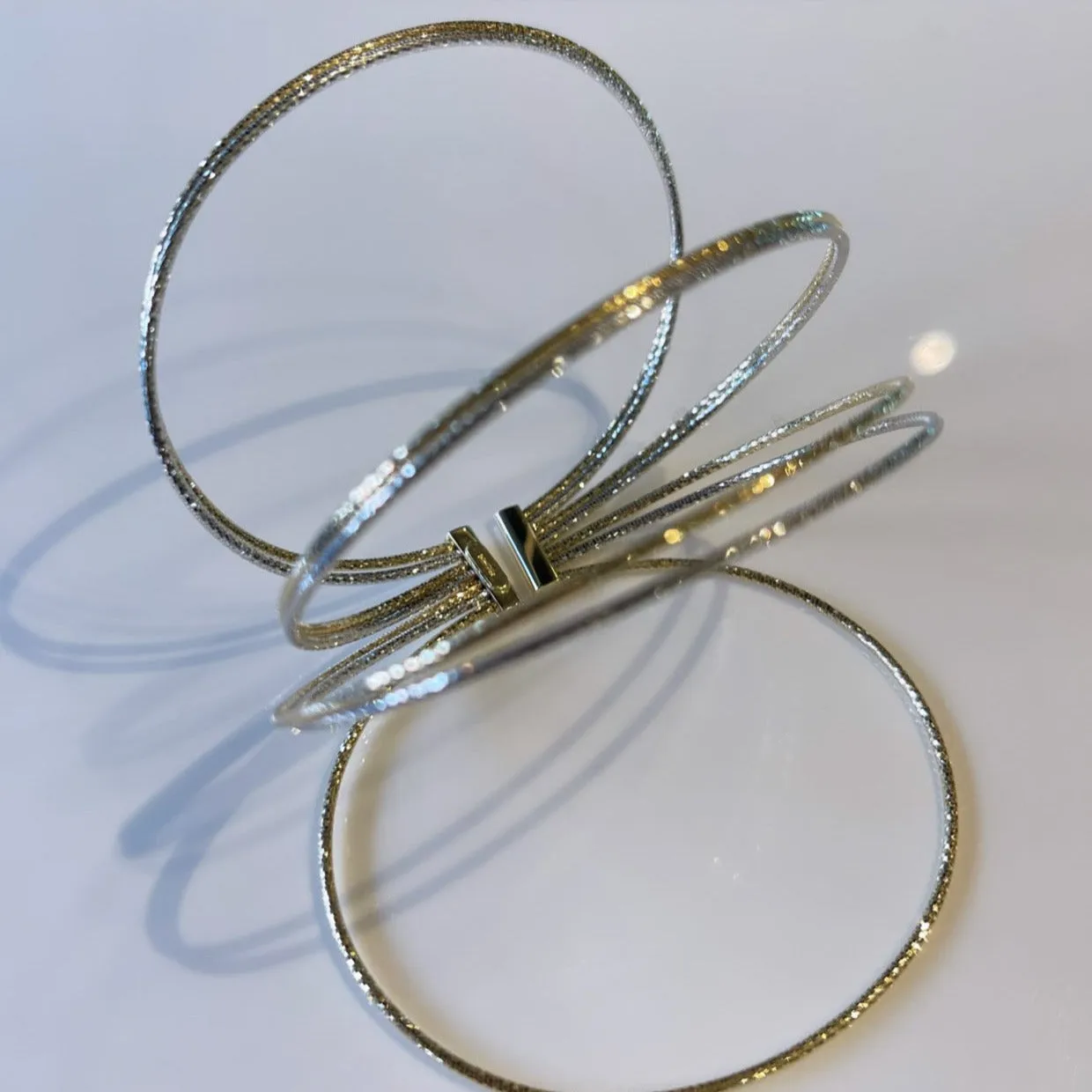 Yellow gold and Two Tone Diamond Cut Multi Skinny Bangle Bracelet