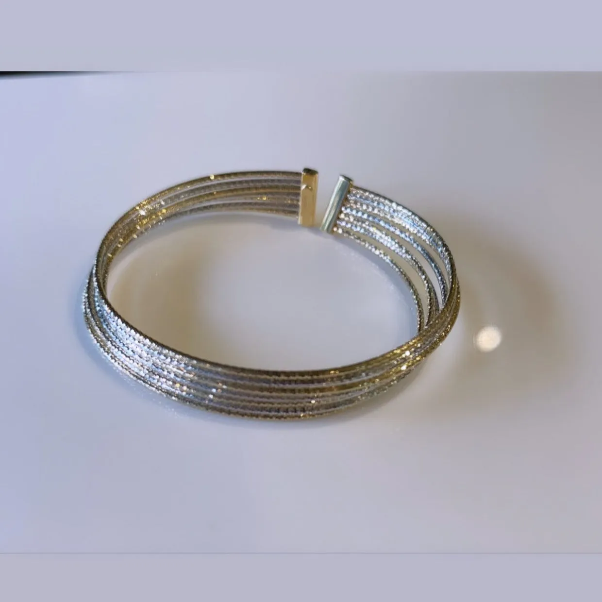 Yellow gold and Two Tone Diamond Cut Multi Skinny Bangle Bracelet