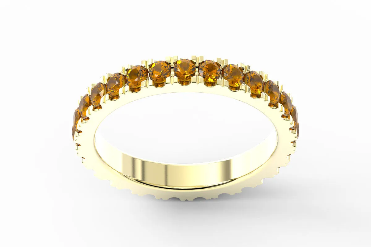 YELLOW GOLD BIRTHSTONE ETERNITY PAVE STACKING RING