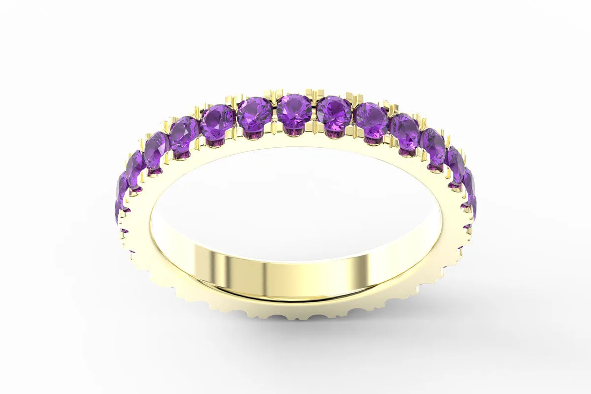 YELLOW GOLD BIRTHSTONE ETERNITY PAVE STACKING RING