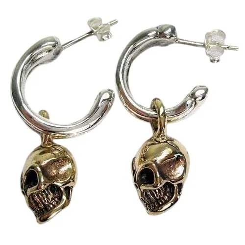 Yellow Gold Dangle Skull Sterling Silver Biker Stud Earrings