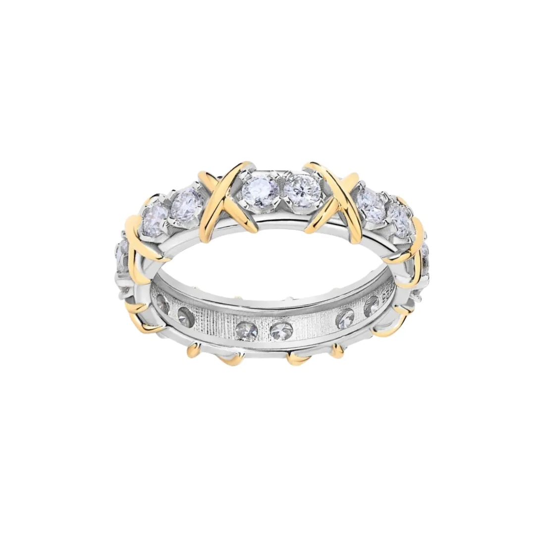 Yellow Gold X Diamond Two-Tone Wedding Band