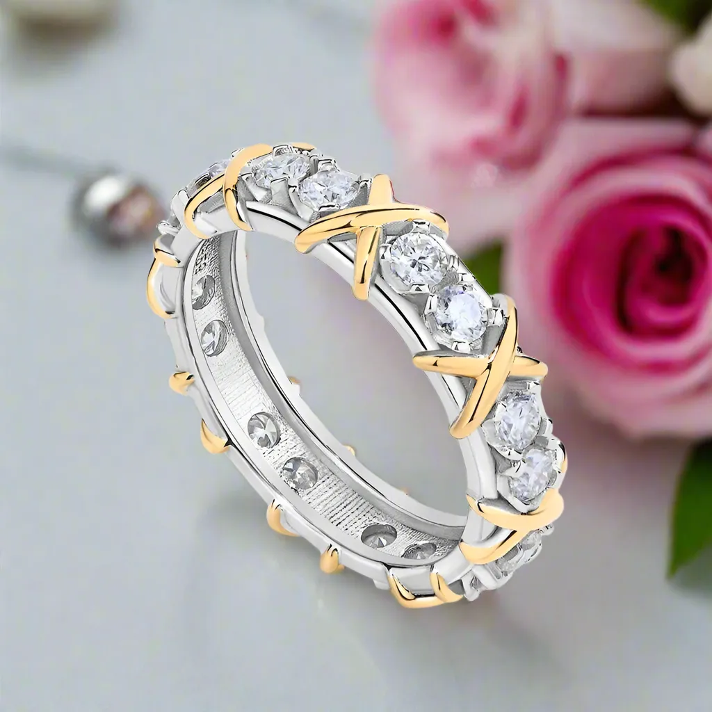 Yellow Gold X Diamond Two-Tone Wedding Band