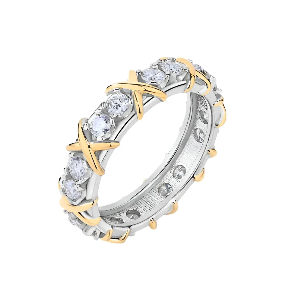 Yellow Gold X Diamond Two-Tone Wedding Band