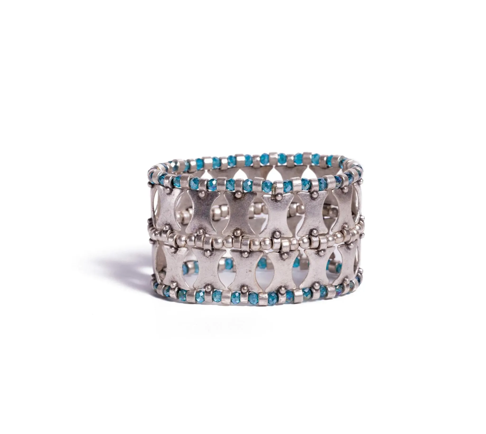 Zinc Silver Blue Crystal and Geo Bracelet